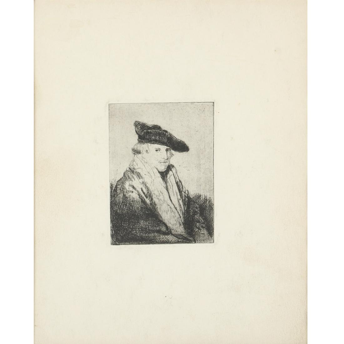 After Rembrandt Van Rijn, Portrait of Ferdinand Bol, a: After Rembrandt Van Rijn Portrait of Ferdinand Bol, a man in a velvet cap etching 2 7/8"H x 4"W (image), 13 1/2"H x 11 1/2"W (frame)