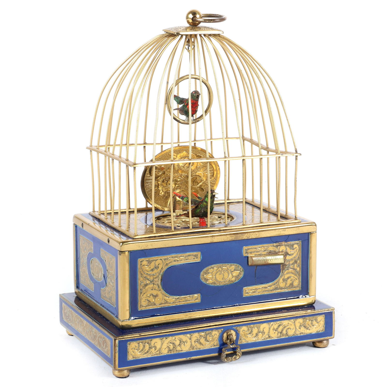 German clockwork bird box with cage automaton, gilt and (1 of 5)