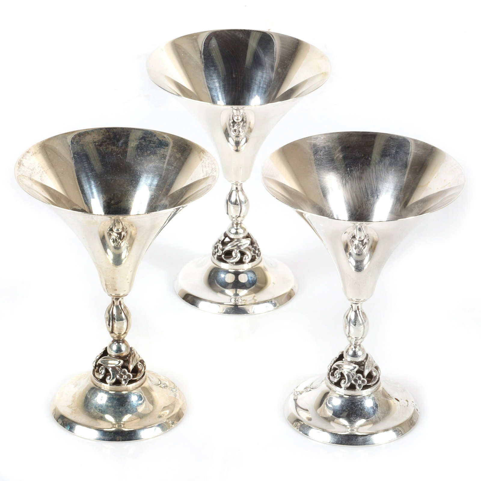 Three International Sterling Alphonse La Paglia: Three International Sterling Alphonse La Paglia Designed Georg Jensen martini wine glasses. 5 1/4"H (each), 14.47 troy oz