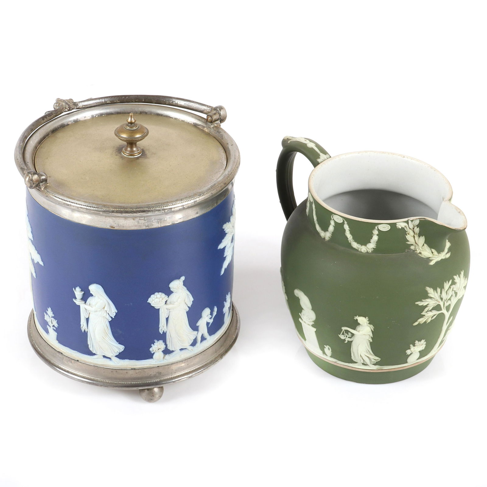 Wedgwood 2pc Jasperware: dark blue biscuit jar with (1 of 6)