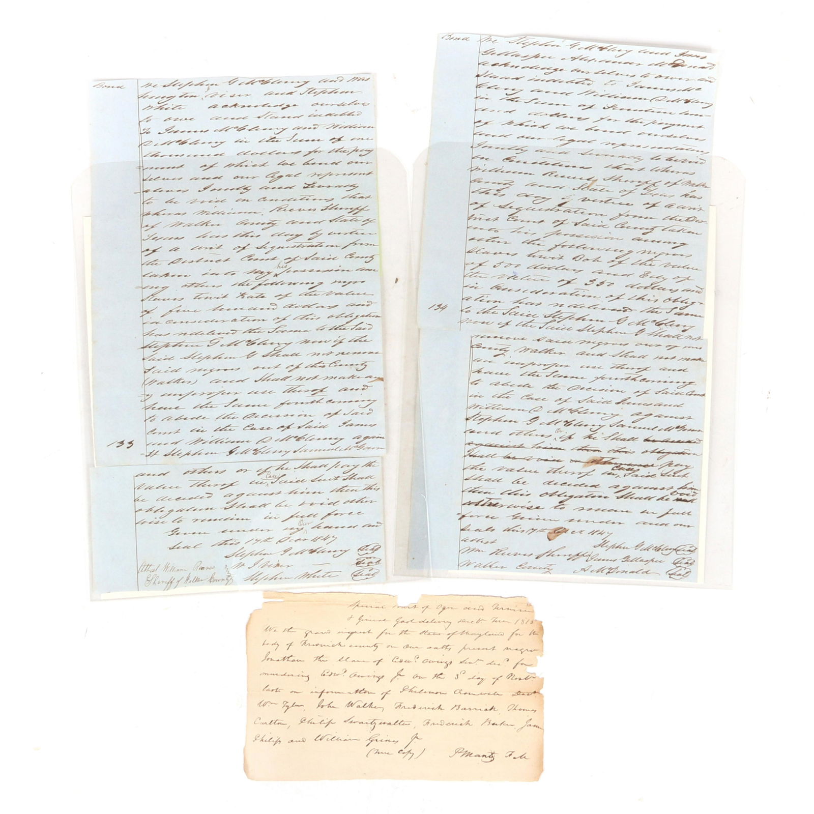Three slave documents: 1815 court inquest for slave who (1 of 4)