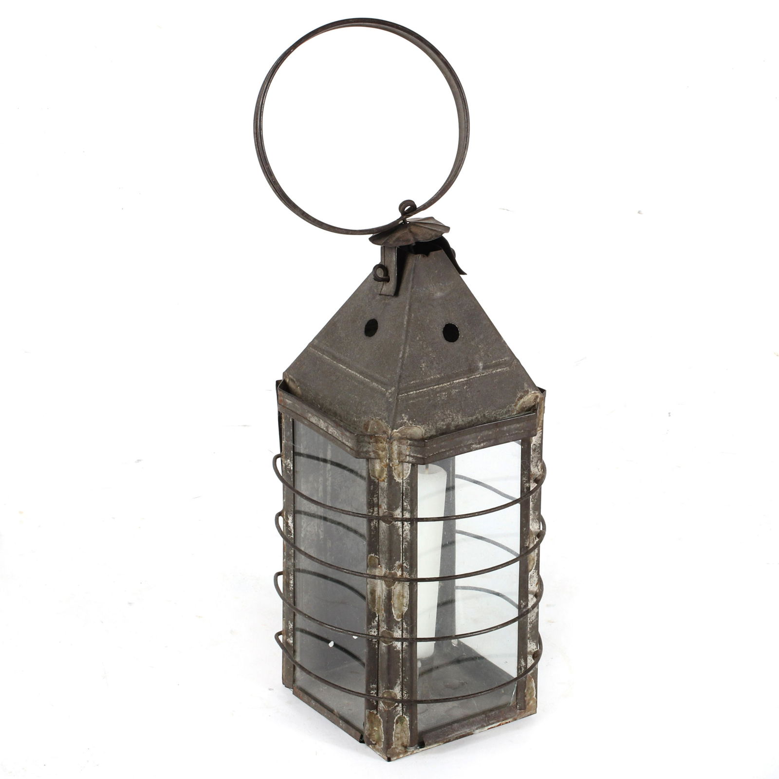 Antique 19th Century Tin Candle Lantern with four ring (1 of 7)