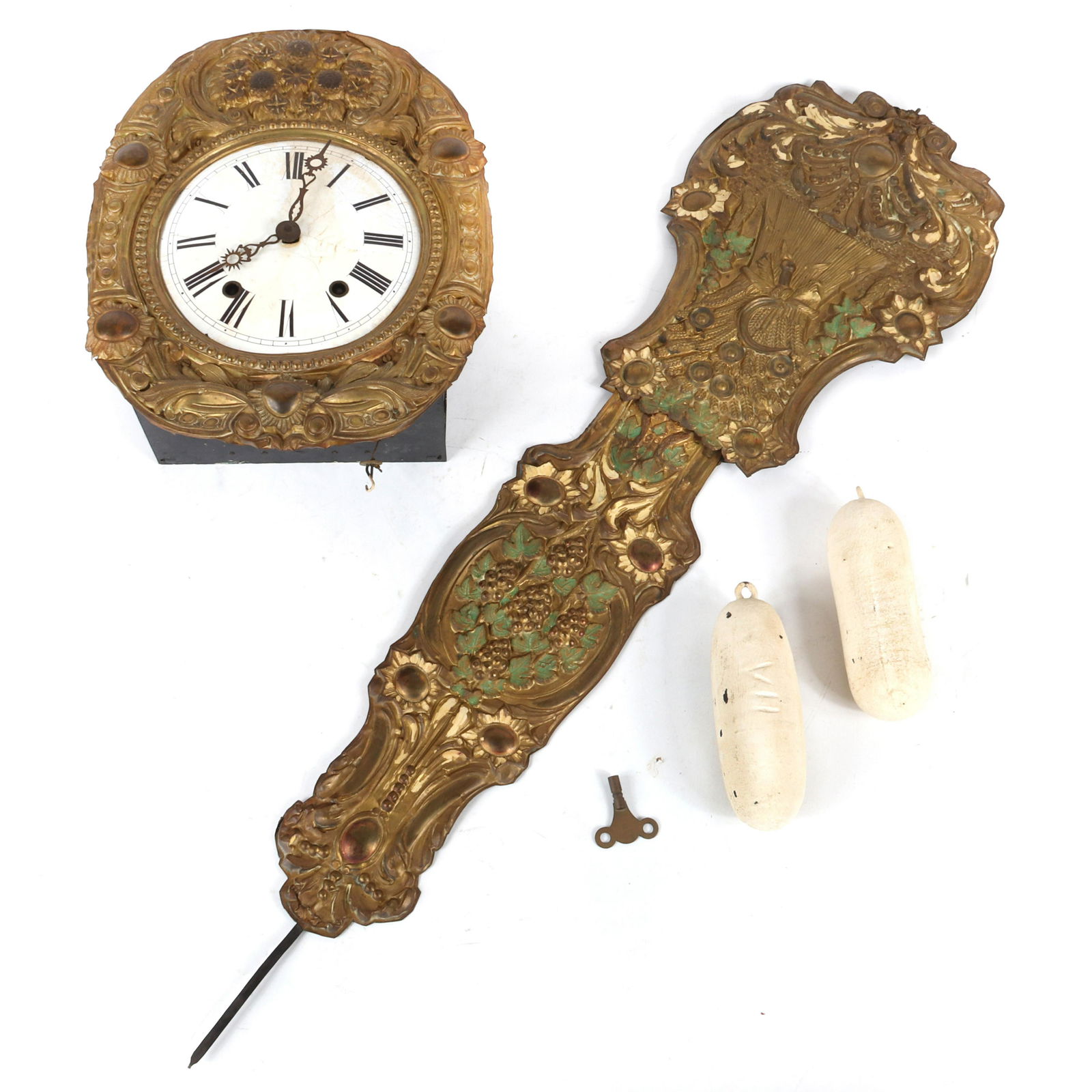 Antique Dutch Wag on Wall Clock with ornate embossed (1 of 5)