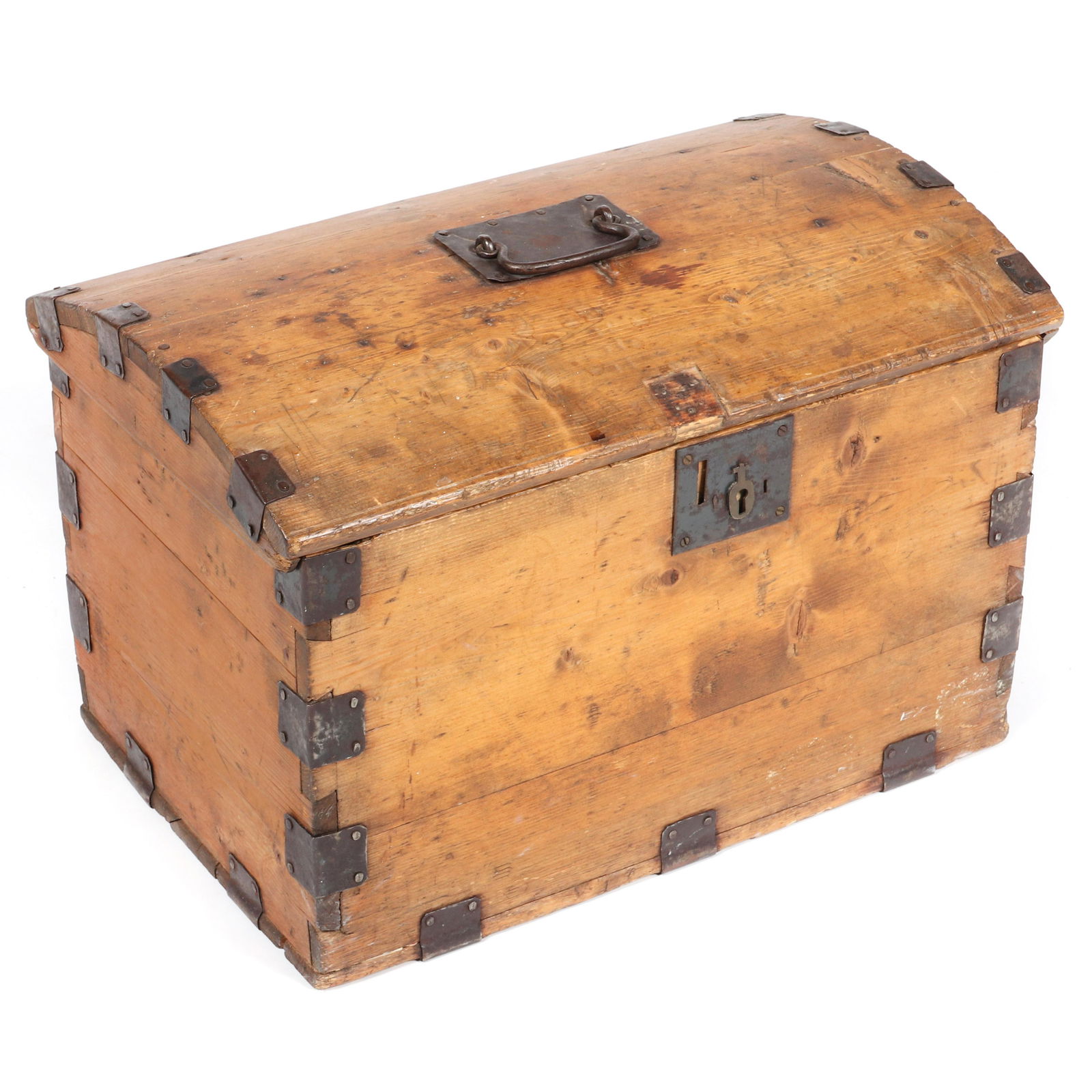 Antique Spanish Colonial? antique primitive iron-clad: Antique Spanish Colonial? antique primitive iron-clad wooden chest / trunk. 12 3/4"H x 19 1/4"Wx 12 1/4"D