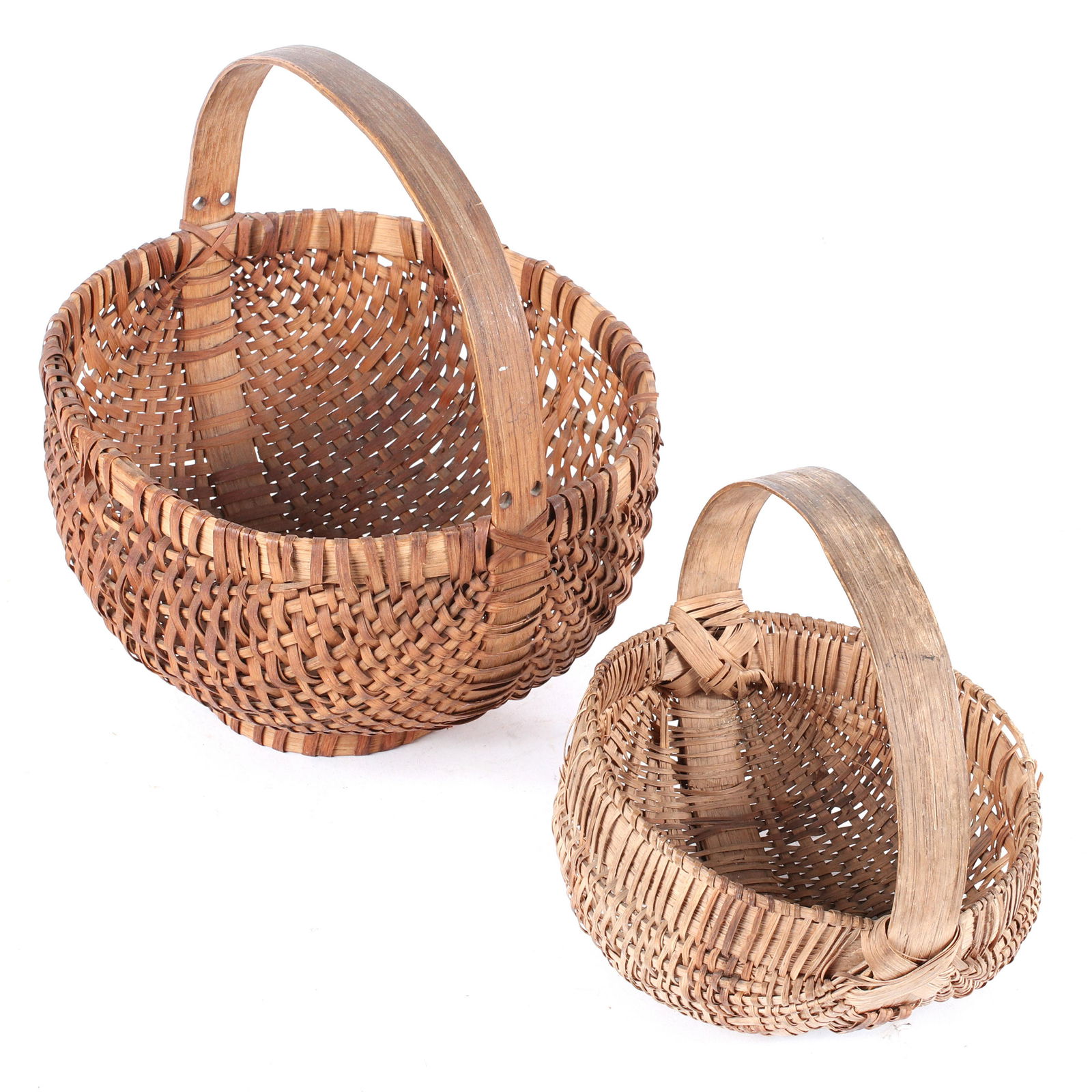 Two Appalachian rib-type woven splint egg baskets, (1 of 4)
