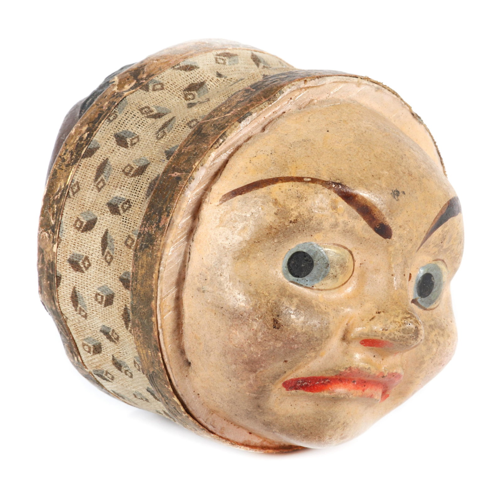 Dresden Germany paper mache noisemaker novelty with: Dresden Germany paper mache noisemaker novelty with black and white moon faces and working bellows. 2 1/4" diam.