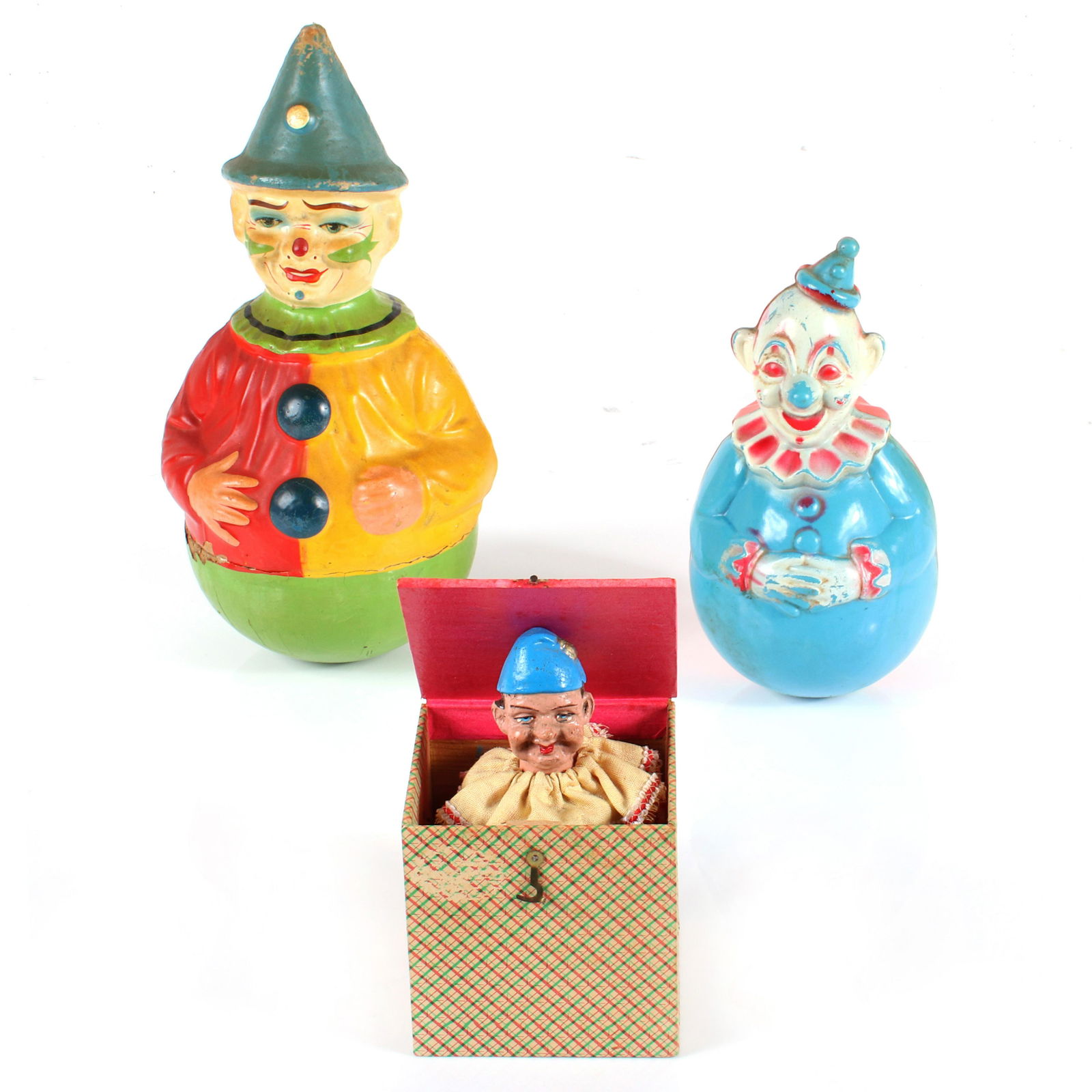 Three vintage musical clown toys: large hand-painted (1 of 6)
