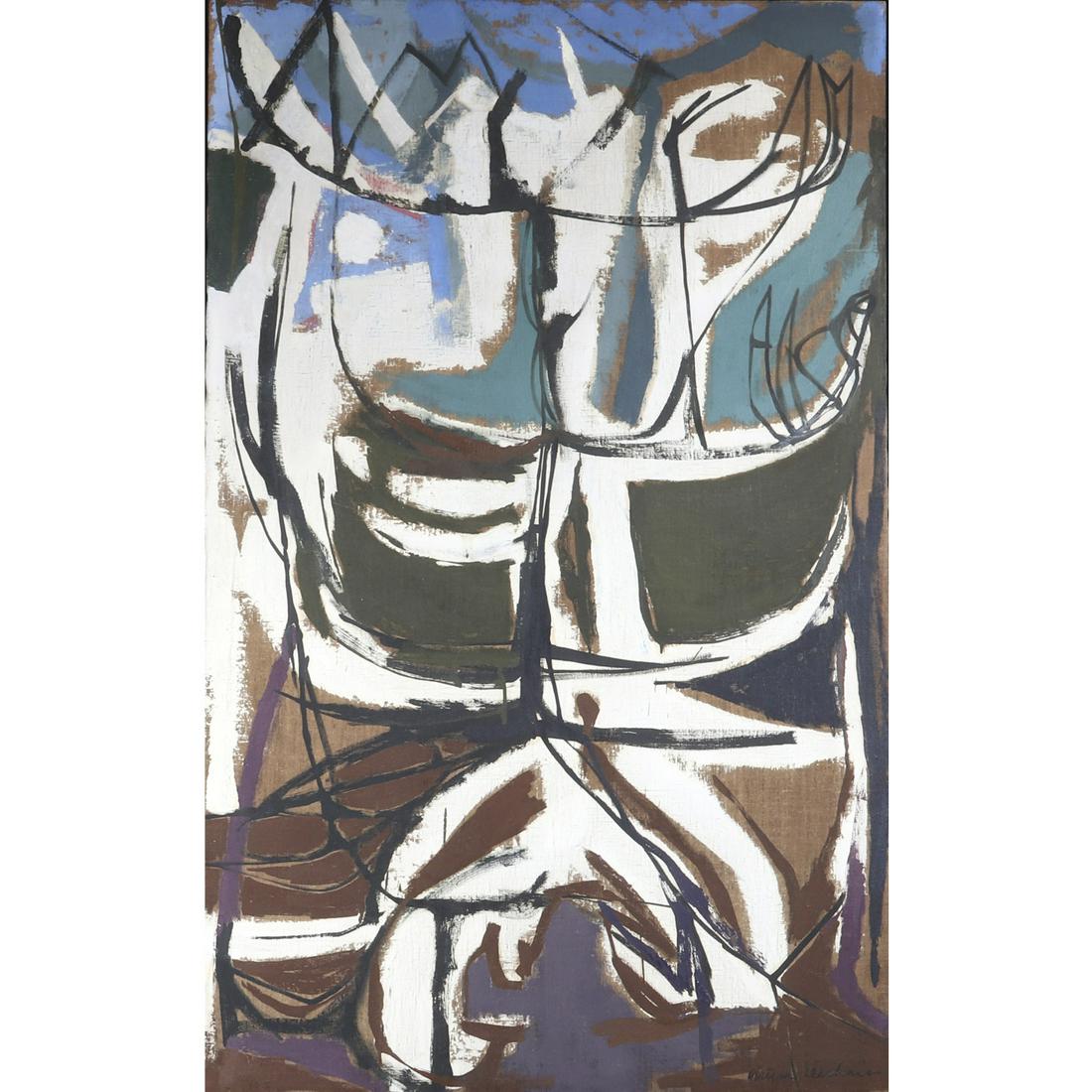 Arthur Deshaies, American (1920-2011), Apocalyptic: Arthur Deshaies American (1920-2011) Apocalyptic Form, 1948 oil on linen canvas Signed lower right, titled verso. Larson-Juhl frame. Provenance; Originally from the estate of Bernard Helden, Bloomingt