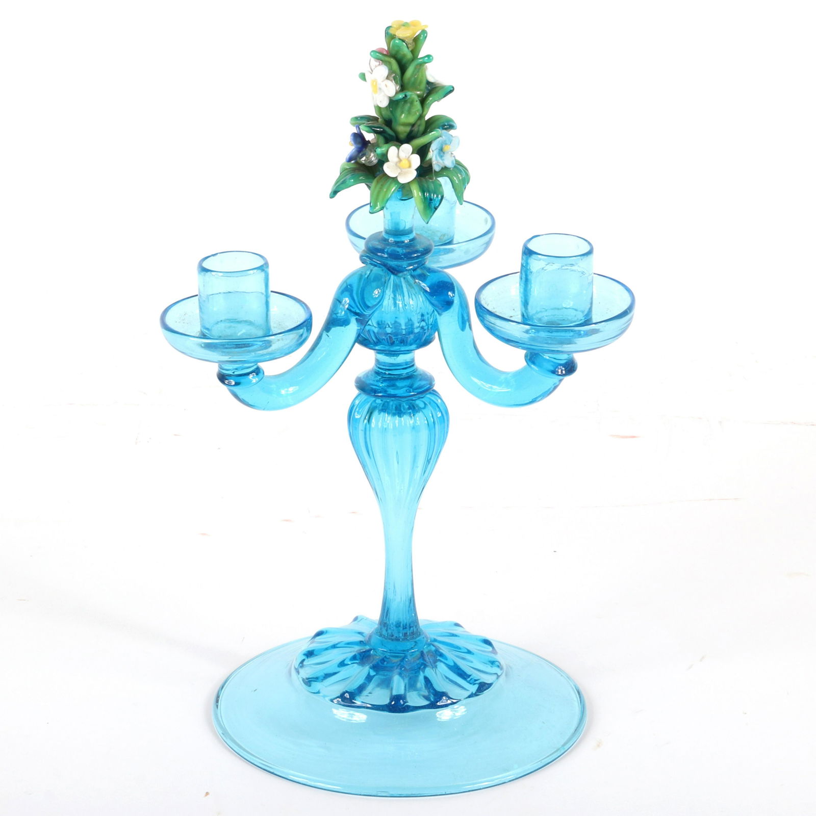 Murano Venetian blue art glass hand blown 3 arm (1 of 5)