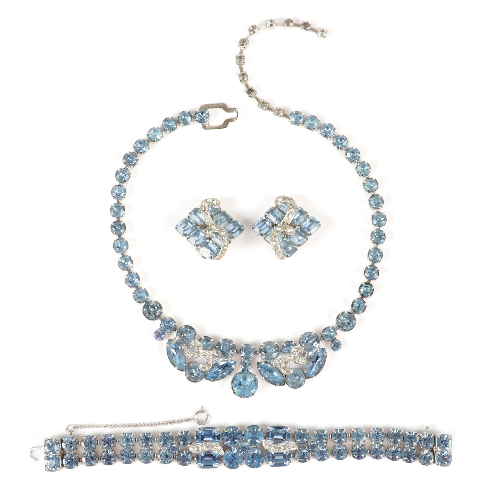 Eisenberg 3pc. blue crystal parure group: Necklace with (1 of 5)