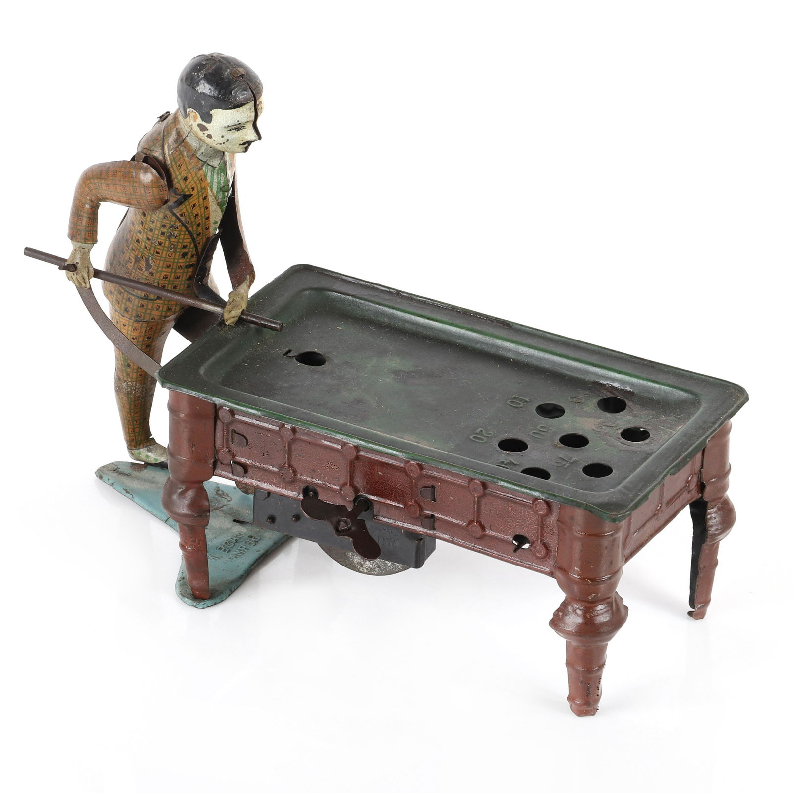 Vintage 1920's Made in Germany Tin Wind Up Billiard: Vintage 1920's Made in Germany Tin Wind Up Billiard Table Vintage 1920's Made in Germany Tin Wind Up Billiard Table. The toy appears in working condition, meausures aprox 7 inches in length.