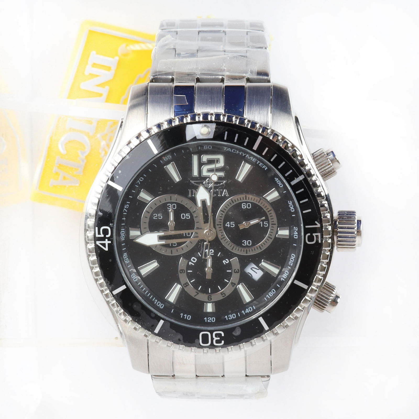 Invicta 0621 Series II Men's Chronograph Trinite Night: Invicta 0621 Series II Men's Chronograph Trinite Night Glow Quartz Watch with stainless steel case and bracelet, bezel with black ring, black dial, three sub dials. Never worn, with original tags and