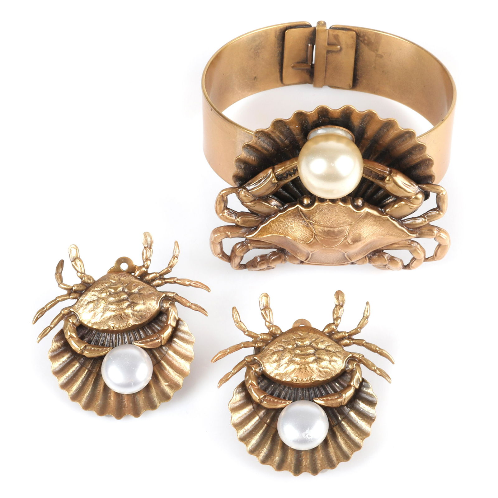 Joseff of Hollywood Crab & Pearl cuff bracelet earrings (1 of 5)