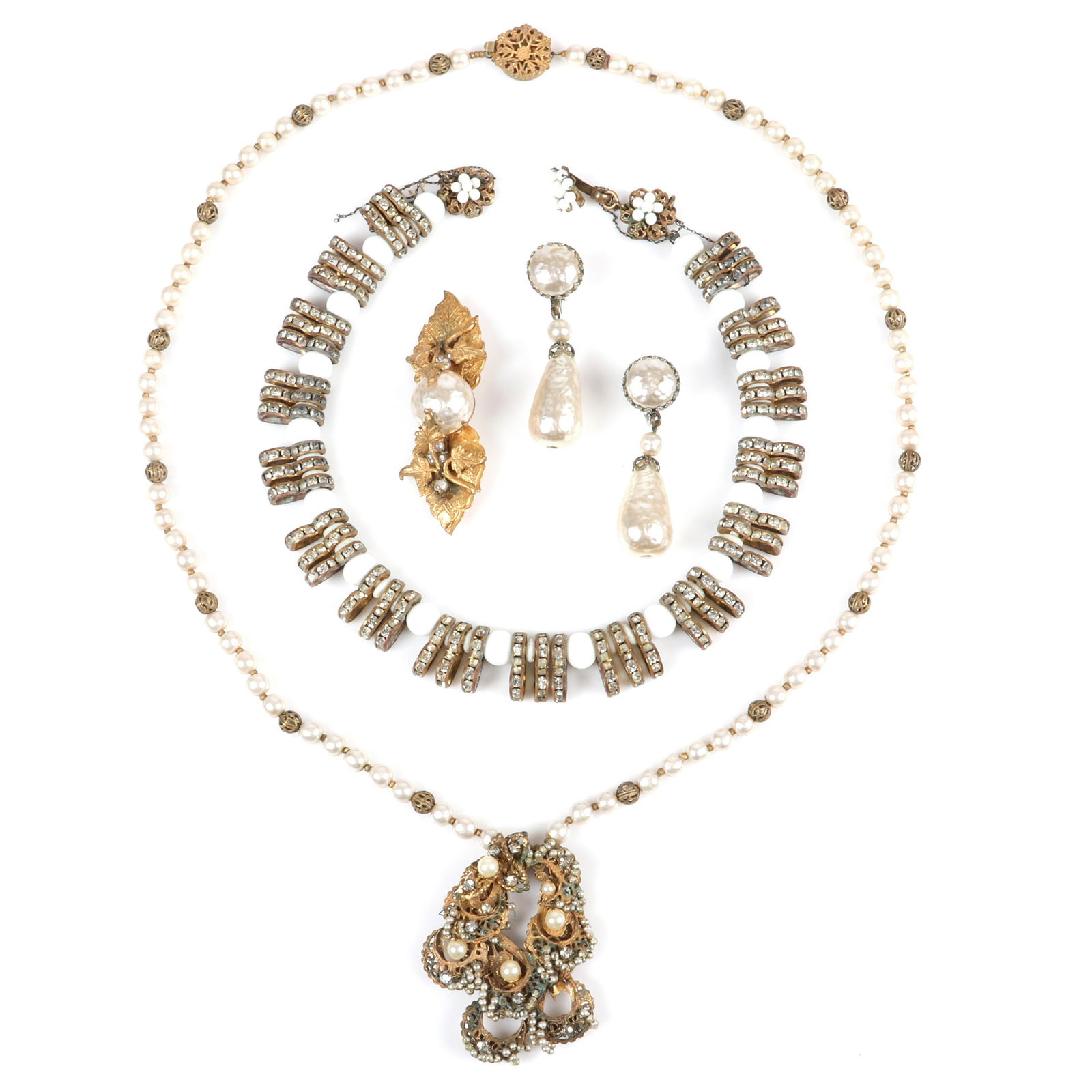 Miriam Haskell 4pc group: Baroque pearl drop earrings, (1 of 7)