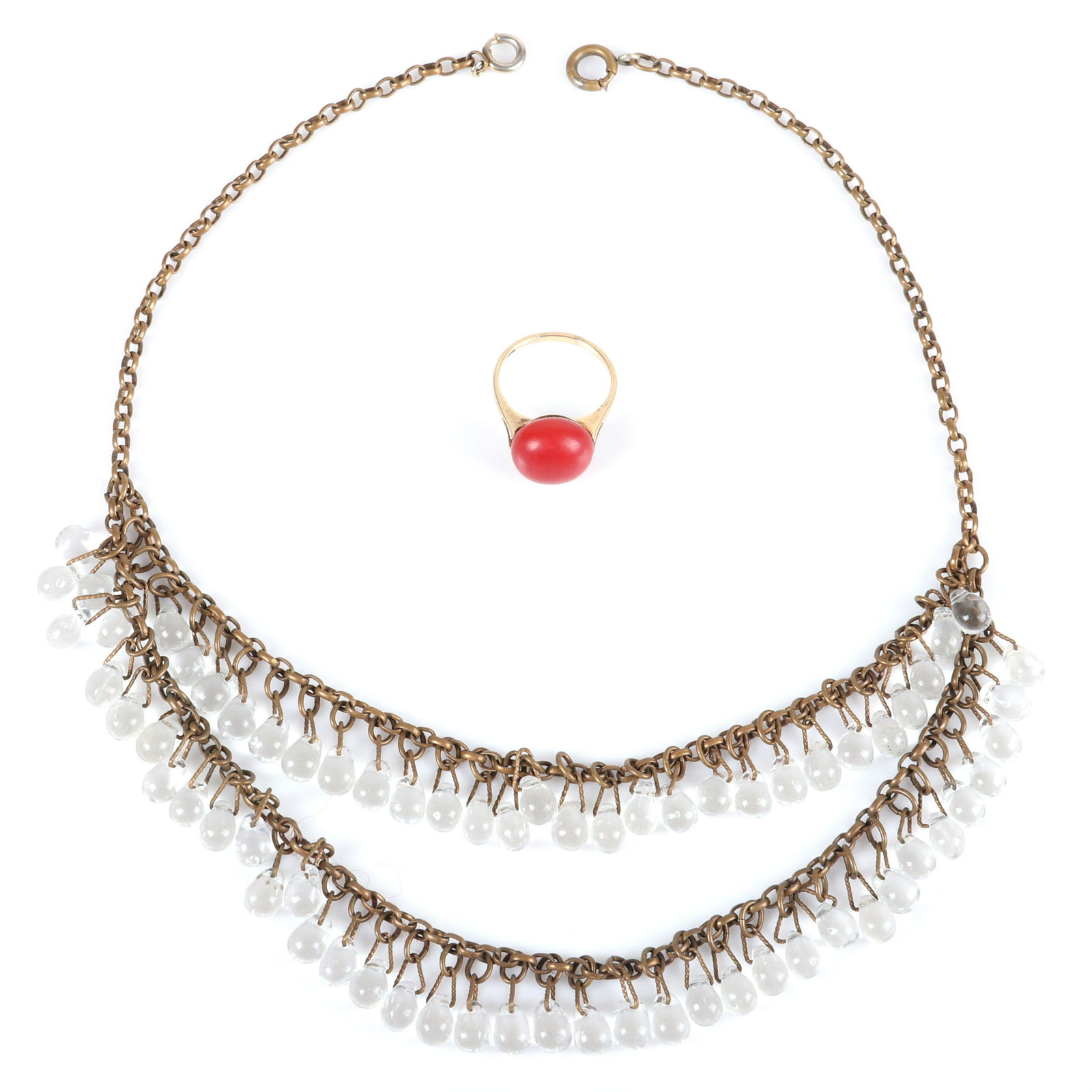 Victorian 14K GOLD carnelian ring and Miriam Haskell? (1 of 4)