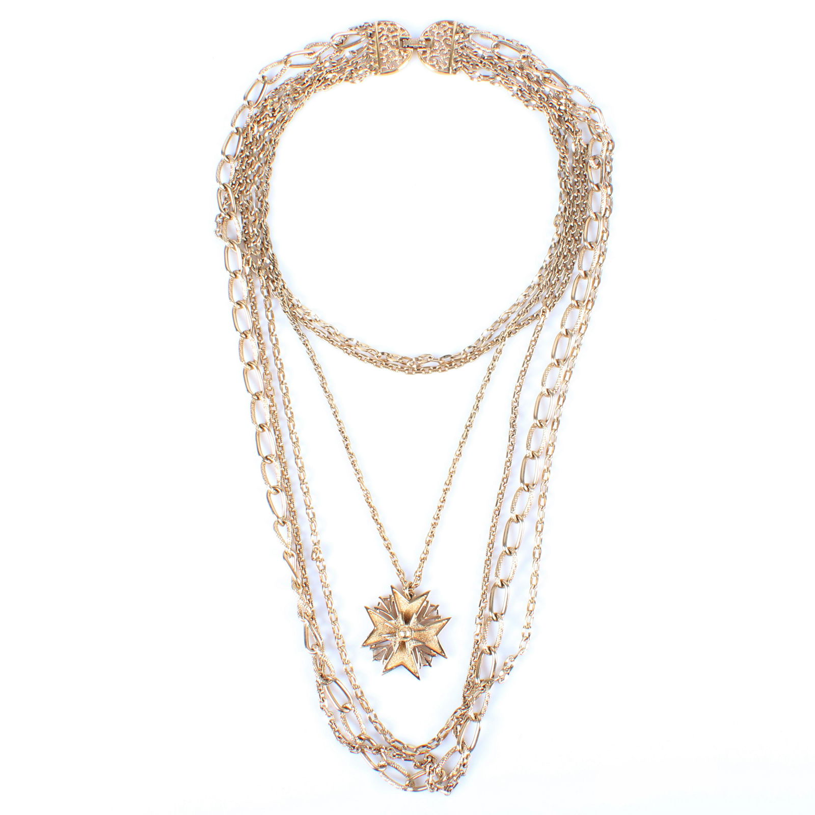 Vintage Monet gold tone 6-strand Maltese cross pendant (1 of 5)