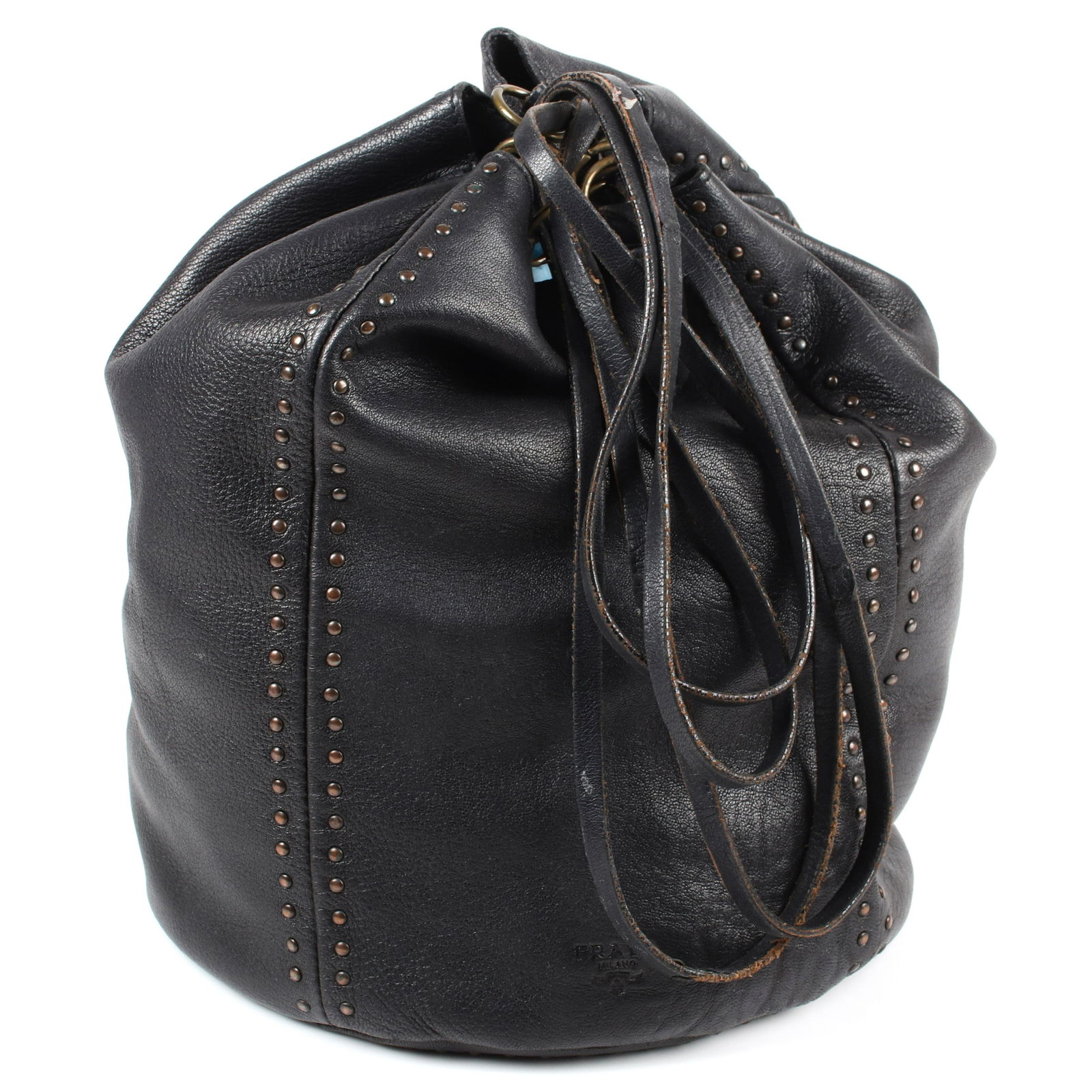Prada vintage black lamb skin drawstring bucket bag (1 of 4)