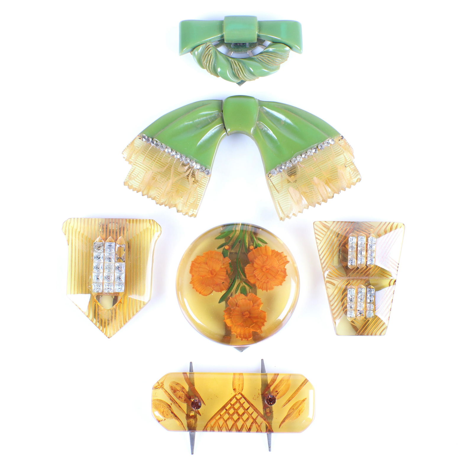 Vintage Bakelite 6pc. Deco laminated and reverse carved (1 of 4)