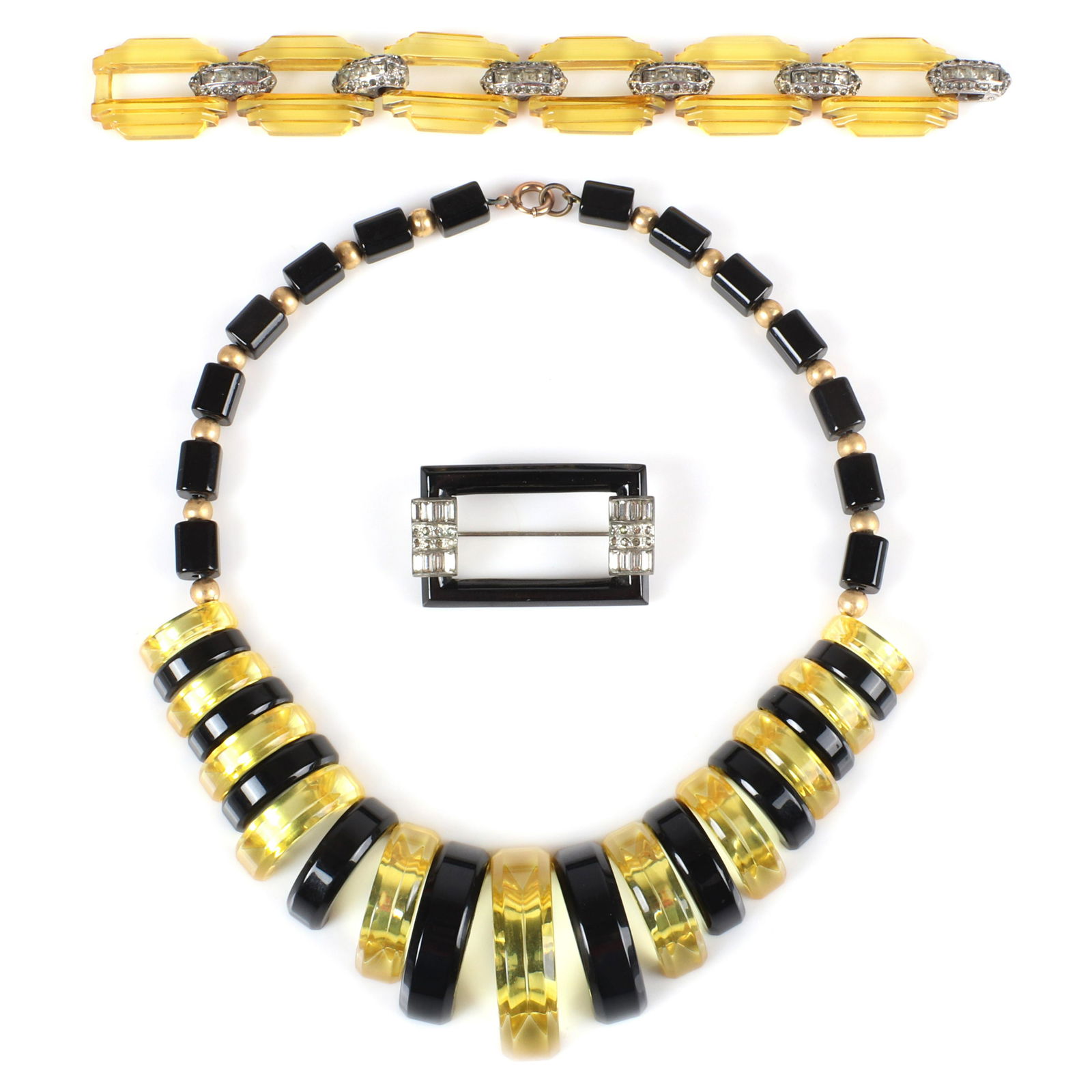 Bakelite and rhinestone linked Art Deco bracelet with (1 of 3)