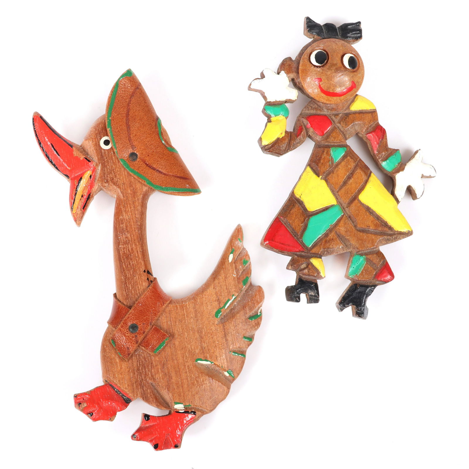 Two vintage 1950s carved and painted wood whimsical (1 of 4)