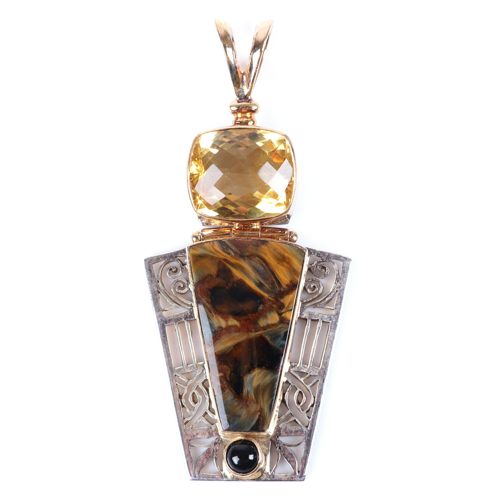 Hinged artisan designer pendant stamped 18K white & (1 of 3)