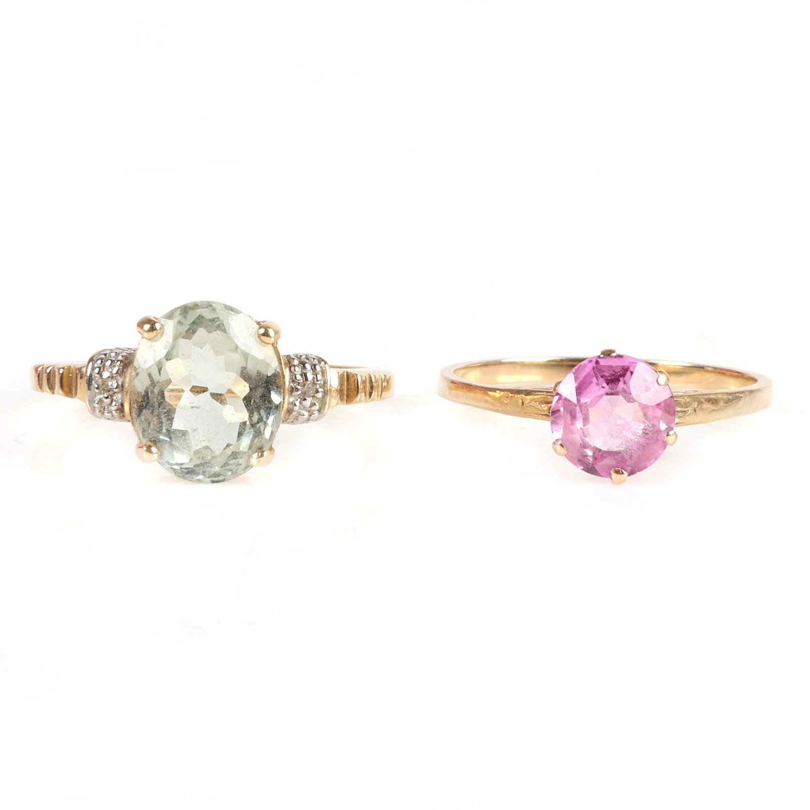 Two vintage gold and gemstone rings, 10K with pale blue (1 of 3)