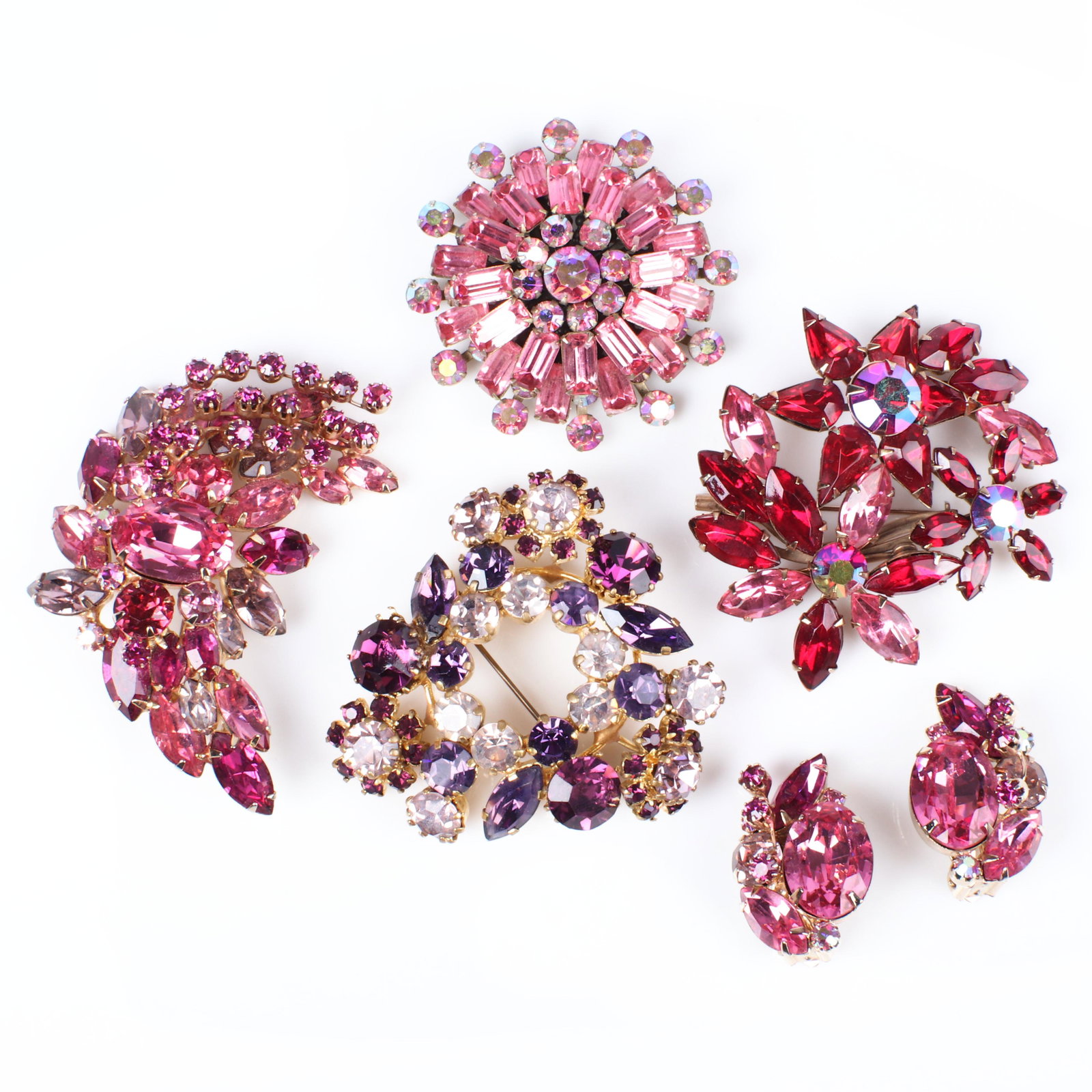 Vintage 5pc sparkle group: Hattie Carnegie pink spray (1 of 5)