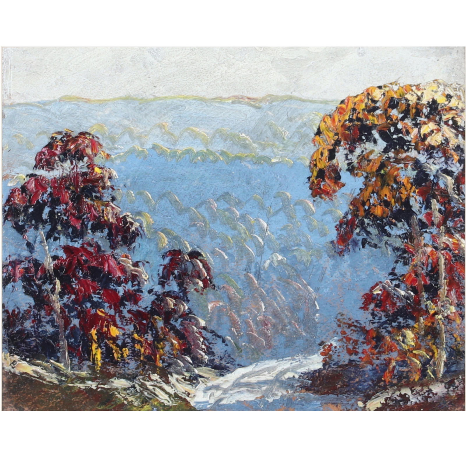 John Wesley Hardrick, Indiana (1891-1968), Autumn: John Wesley Hardrick Indiana (1891-1968) Autumn Landscape, Brown County Hills oil on board No visible signature as framed. Highly important African-American painter from Indianapolis. Hardrick studied