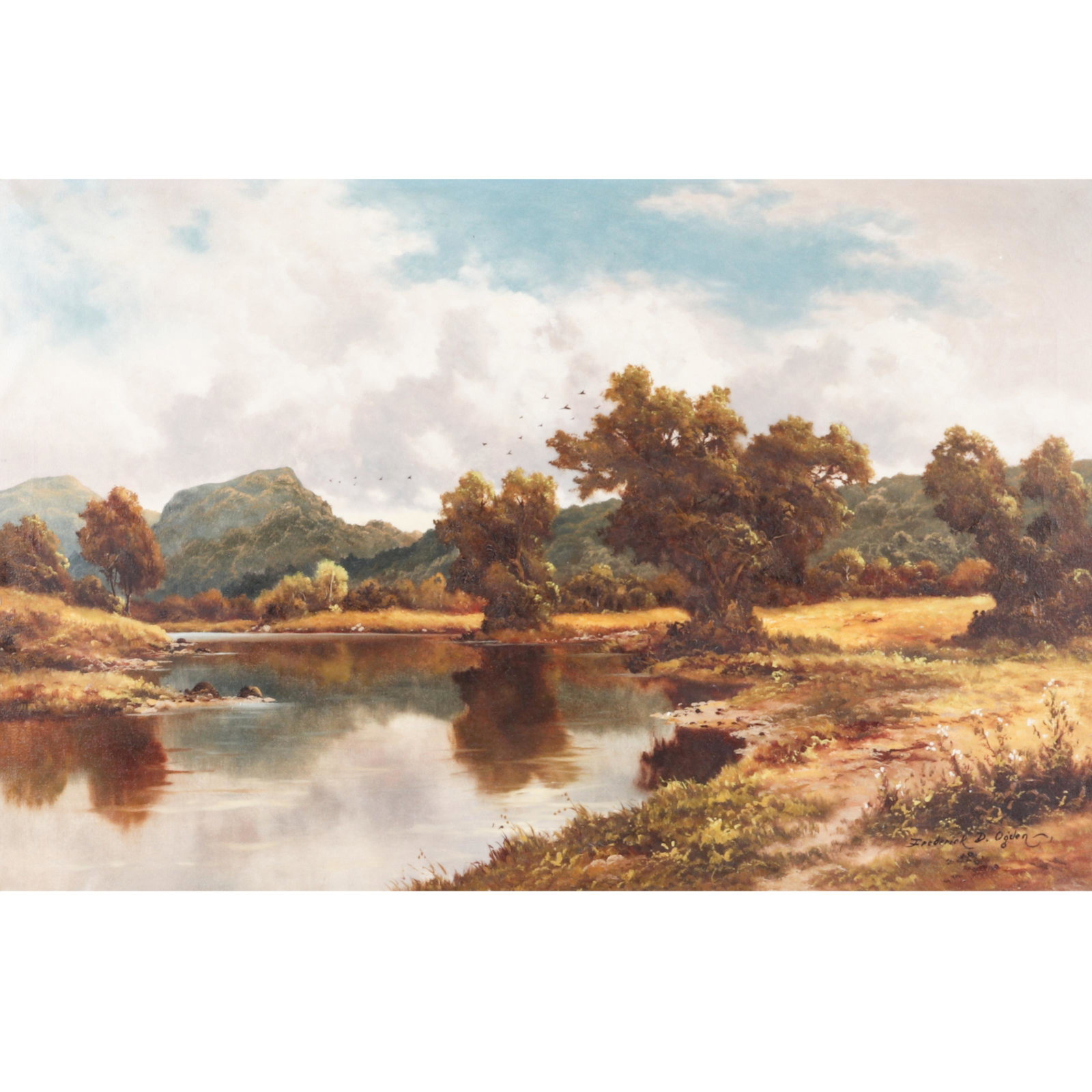 Frederick D. Ogden, Illinois/Wisconsin (1892-1948),: Frederick D. Ogden Illinois/Wisconsin (1892-1948) Rain Clouds, River Landscape oil on canvas Signed lower right. From AskArt: Born in Hancock County on the Mississippi River in Illinois in 1892. Is a 