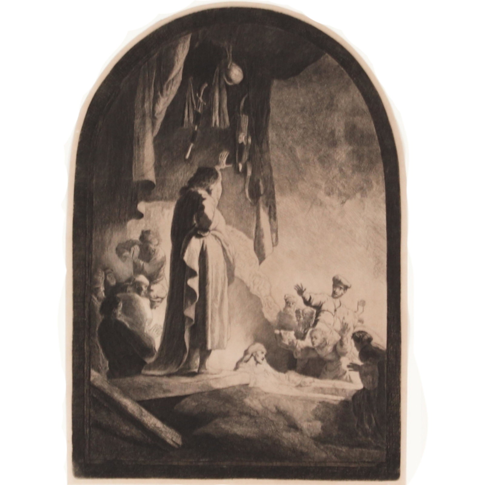 Rembrandt van Rijn, Netherlands (1606 - 1669), The: Rembrandt van Rijn Netherlands (1606 - 1669) The Raising of Lazarus" The Larger Plate Etching on beige laid paper Plate c. 1640; Printed c. 1810 by August Jean. B., Holl. 73; H. 95; BB 34-2 Signed in 