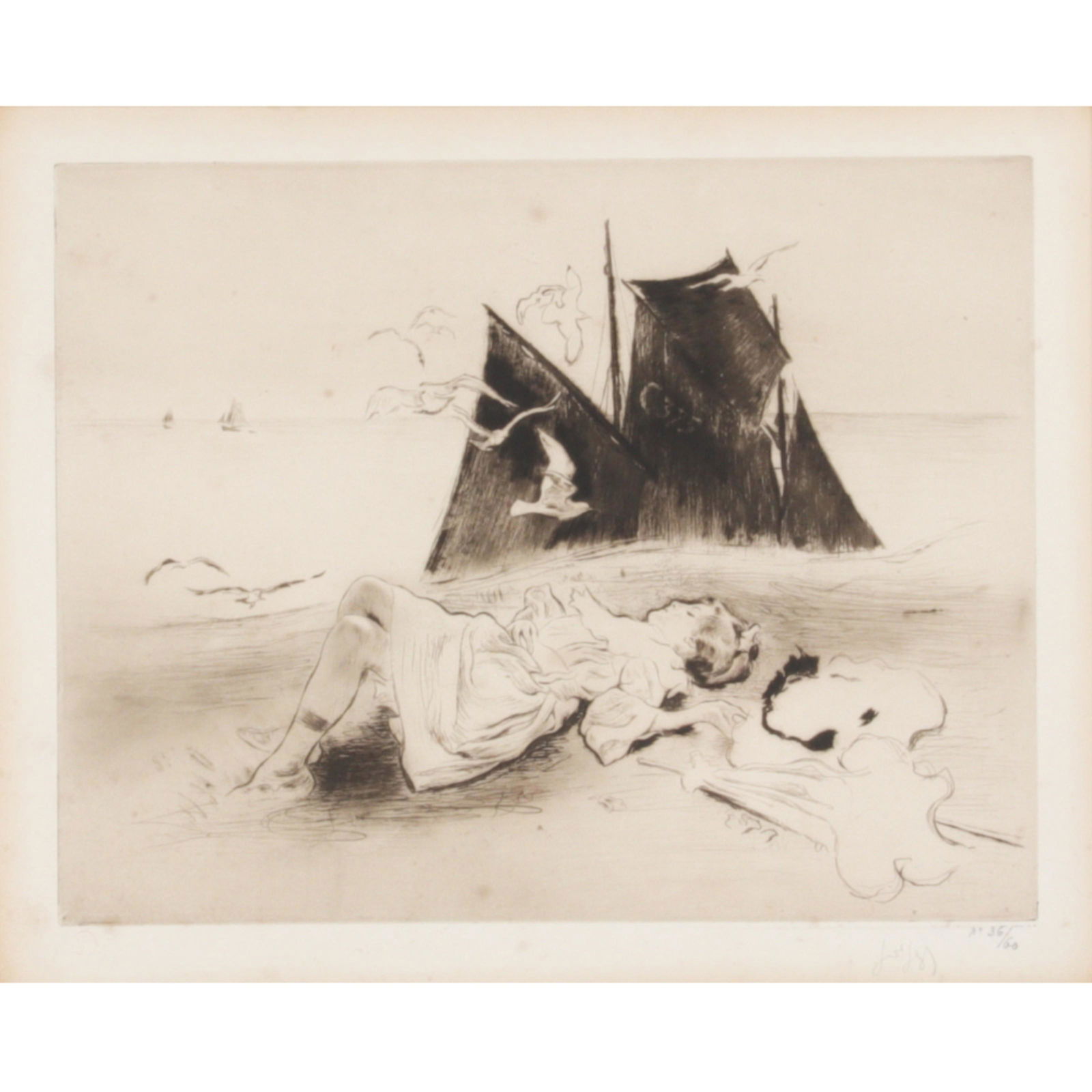 Louis LeGrand, French (1863-1951), Au Bord De La Mer: Louis LeGrand French (1863-1951) Au Bord De La Mer (By The Seaside), 1902 drypoint etching and aquatint pencil signed and numbered 36/60 lower right. The blindstamp of Gustave Pellet, publisher, lower