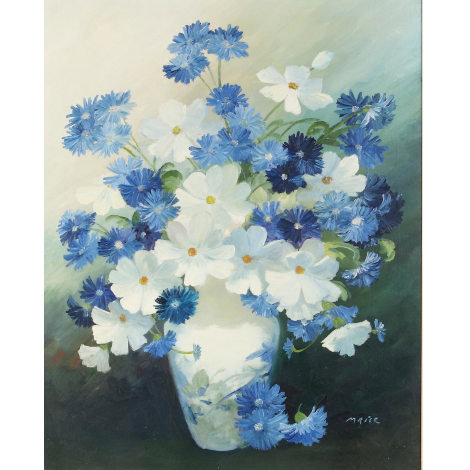 Margaret A. Rice, Washington / Canada (b.1901), Still: Margaret A. Rice Washington / Canada (b.1901) Still Life with blue and white flowers oil on canvas signed lower right. 29 1/2" x 23 1/2" (image), 40" x 34" (frame)