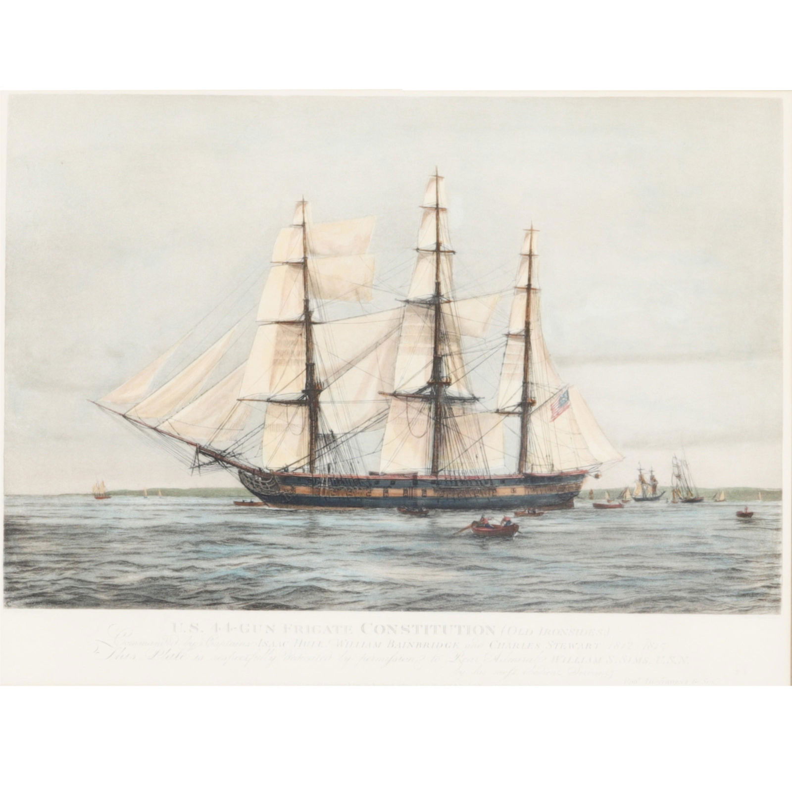US 44 Gun Frigate "Constitution" (Old Ironsides), hand: US 44 Gun Frigate "Constitution" (Old Ironsides), hand colored engraving Harold Wyllie after W.H Wyllie. 15 1/2" x 20 1/2" (image), 26 3/4" x 30 3/4"