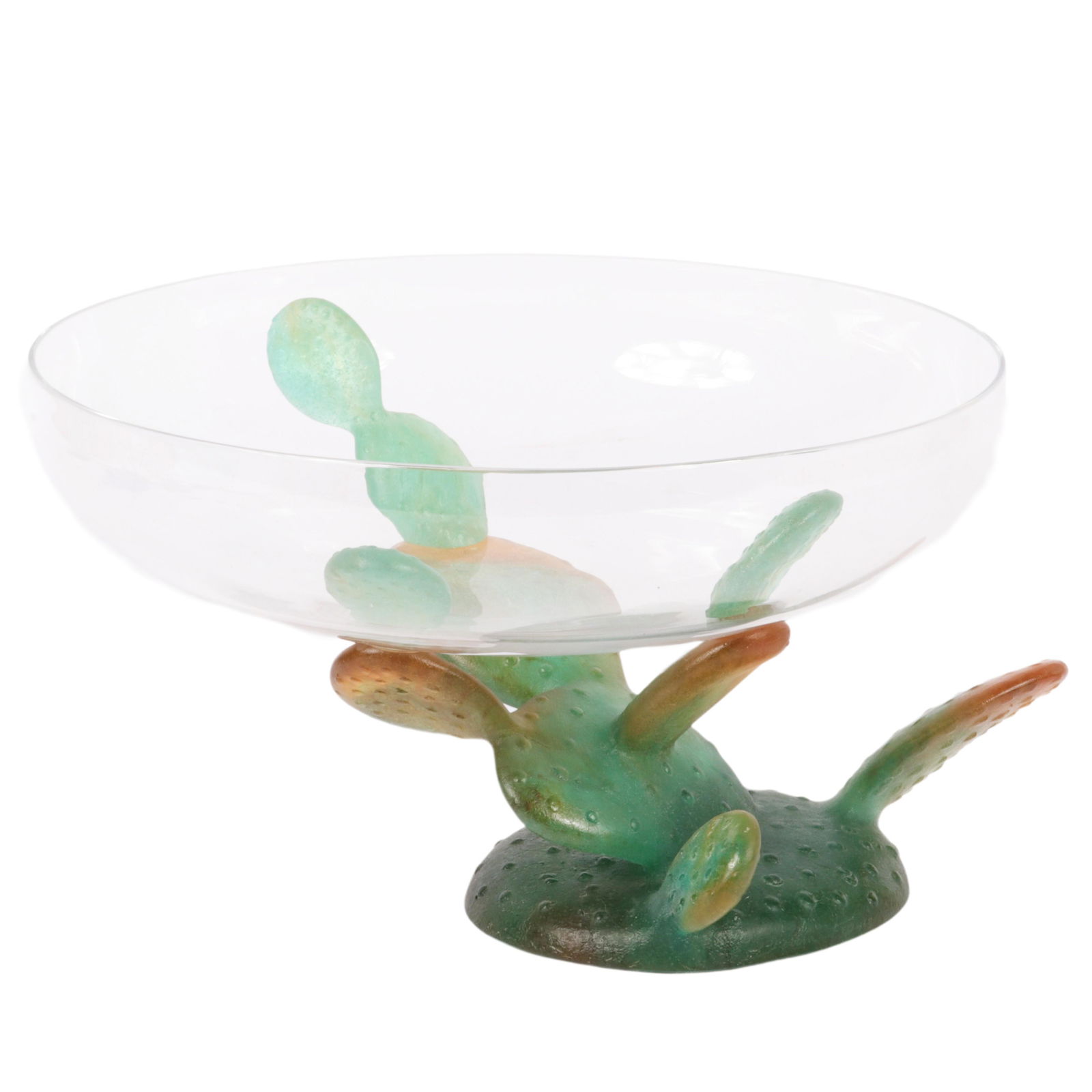 Daum France and Hilton Mcconnico 'Nevada' bowl on glass: Daum France and Hilton Mcconnico 'Nevada' bowl on glass pate de verre cactus stand, signed on base. 6 3/4"H x 11 3/4"Diam.