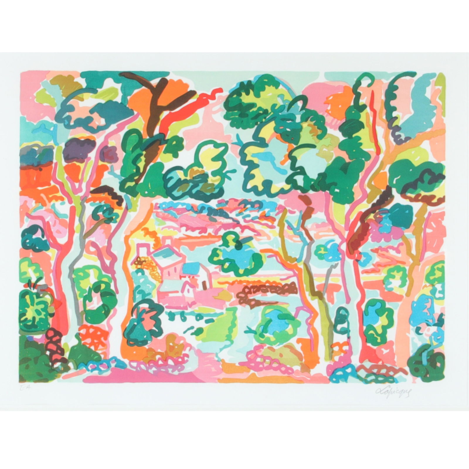 Charles Lapicque, France (1898-1988), Crepuscule au: Charles Lapicque France (1898-1988) Crepuscule au Bord D'un Lac, 1965 color lithograph Sighed lower right. Titled and dated verso (Twilight at the Edge of a Lake). 20"H x 27 1/2"W (sight), 32 1/2"H x