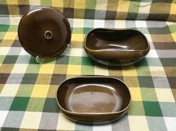 Russel Wright American Modern Black Chutney Three: Russel Wright American Modern Black Chutney Three Pieces; Salad Bowl; Oval Vegetable Bowl; Vegetable Dish Cover ONLY. 5"H x 11"W x 7"D (largest)