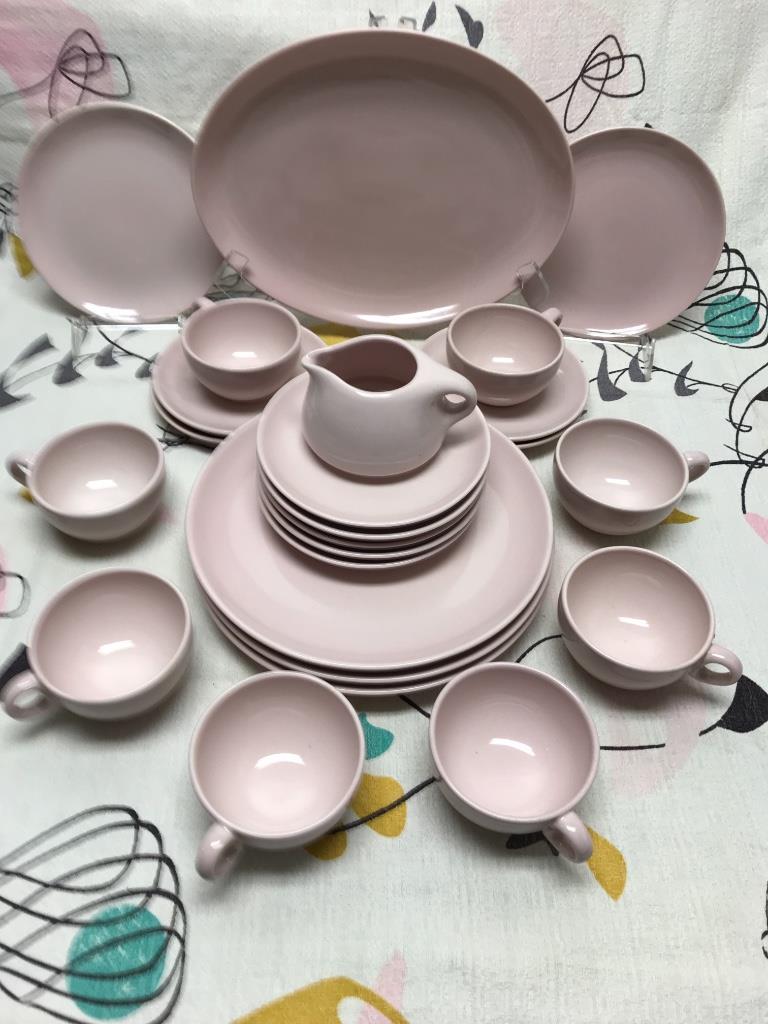 Russel Wright Iroquois Pink 24 Pieces: 9 3/4â€ x 12: Russel Wright Iroquois Pink 24 Pieces: Large Platter; Two 7 1/2” Salad Plates; Five 6” b&bâ€™s; Three 10” Dinner Plates; Eight Teacups; Four Saucers; Stacking Creamer. 9 3/4&rdq