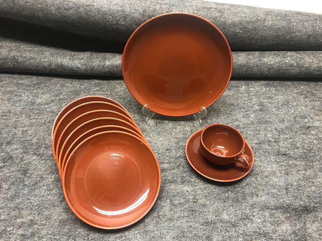 Russell Wright Iroquois Brick Red Lot of Nine Pieces: (1 of 2)