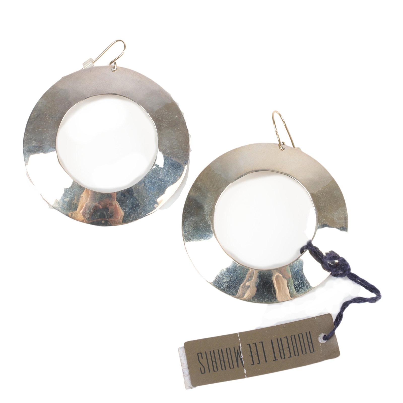 Robert Lee Morris RLM designer large sterling silver: Robert Lee Morris RLM designer large sterling silver "Wide Closed Hoop" earrings with 14K gold hooks, marked RLM 925, new old stock with original tags. Robert Lee Morris (born 1947) is an American jew