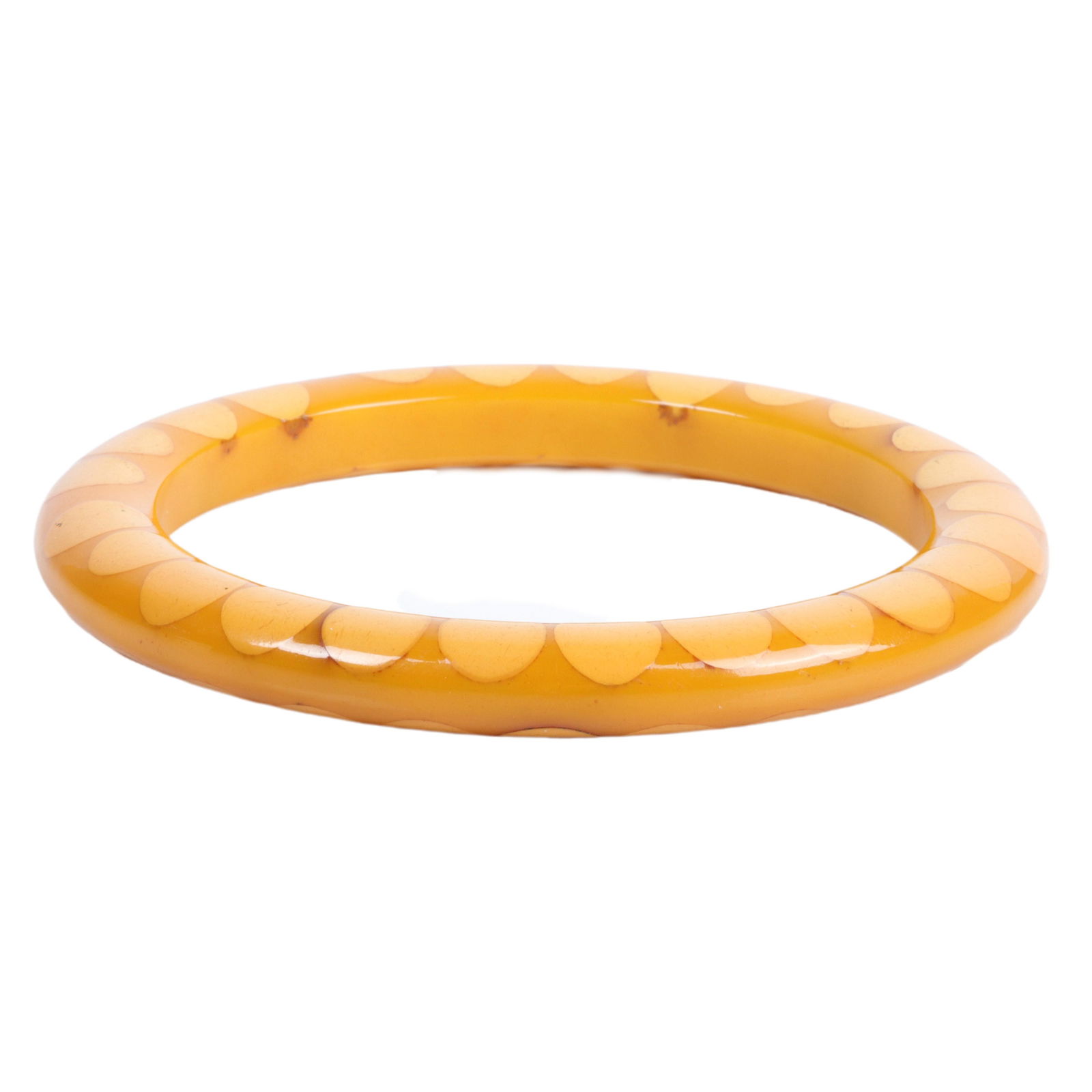 Cream and lemon yellow Bakelite random dot bangle (1 of 4)