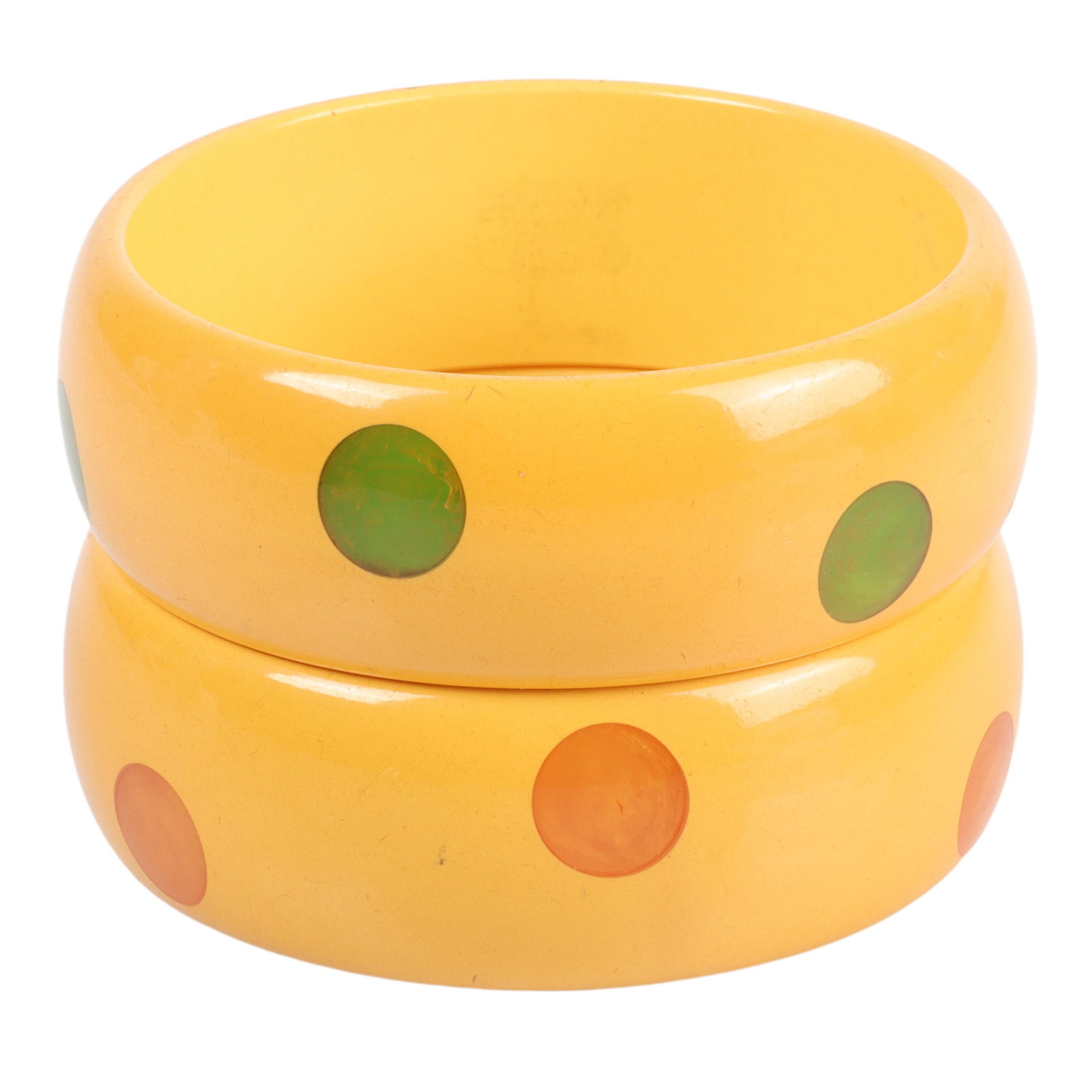 Two Wide polka dot cream Bakelite bracelets. 1"W x (1 of 3)