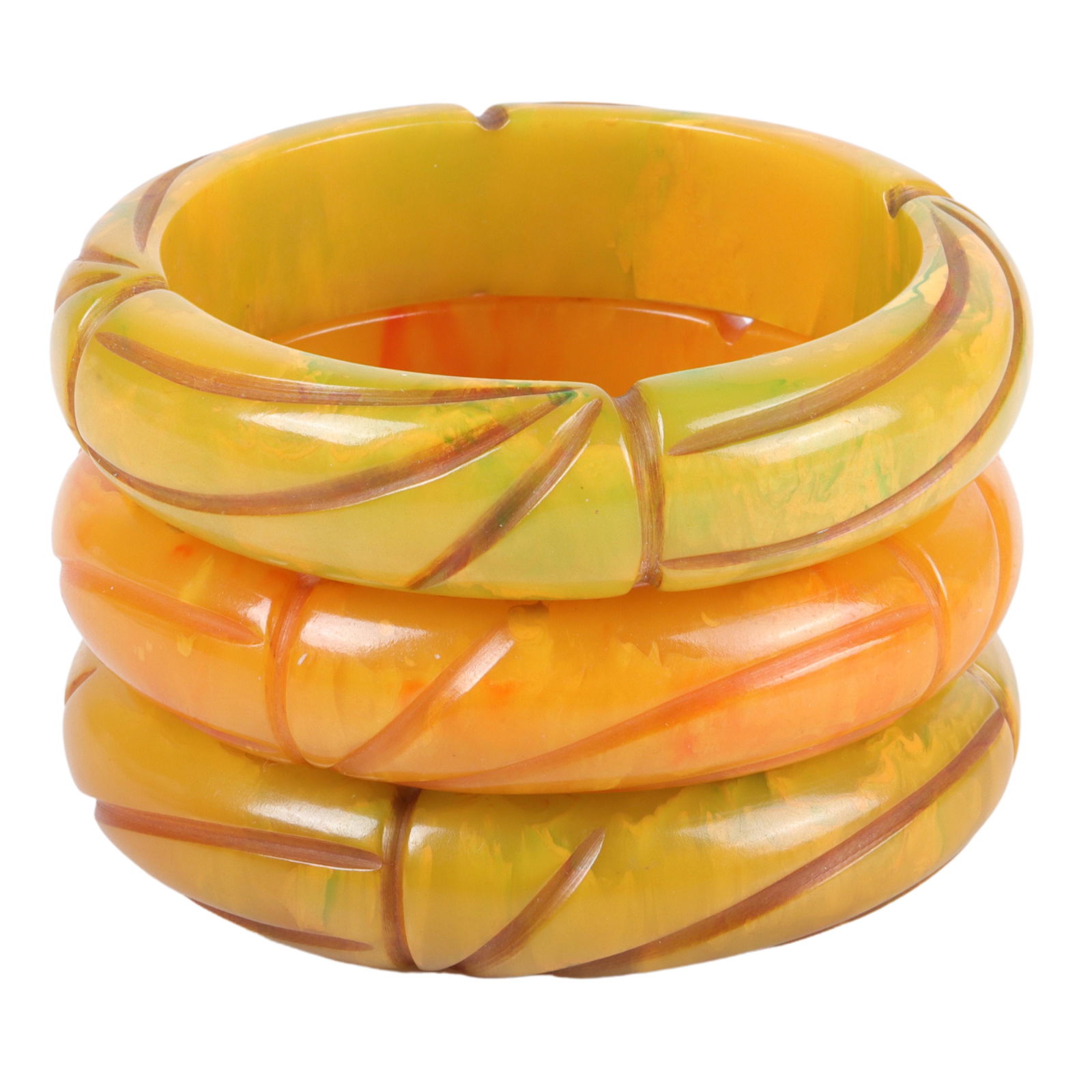 Three carved Bakelite bangle bracelets. 3/4"W x 3 (1 of 3)