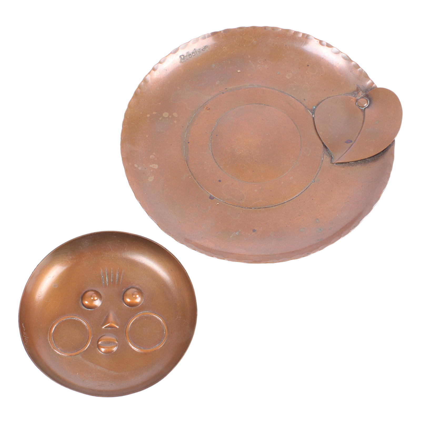 Two Rebajes copper plates: small figural face and (1 of 5)
