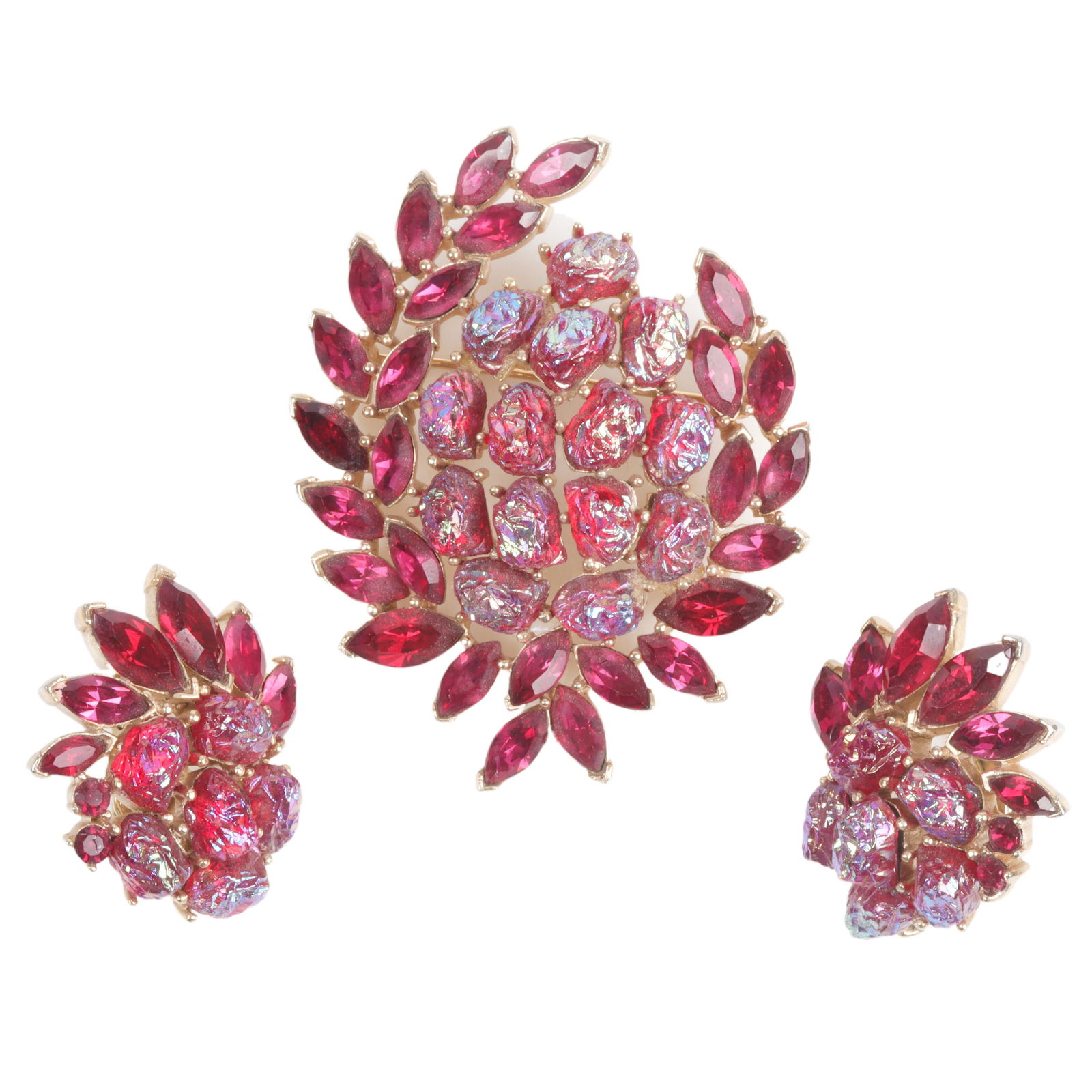 Trifari lava rock and magenta marquise crystal pin and (1 of 6)