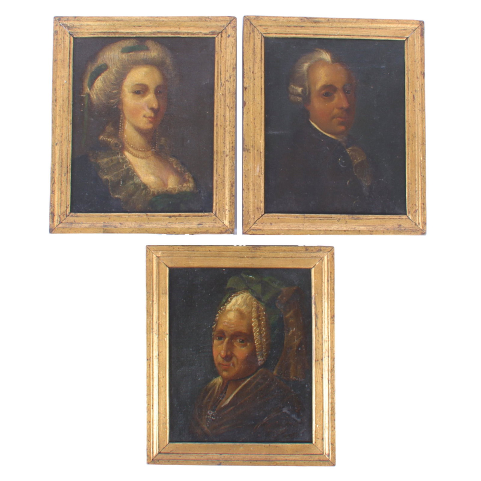 J. Hutereau, Belgium (19th Century), Portraits of the: J. Hutereau Belgium (19th Century) Portraits of the artist's father, mother and grandmother, ca. 1850 oil on board Provenance: artist is Renee Compton's grandfather 10 1/4"H X 8 1/4"W (painting), 13"H