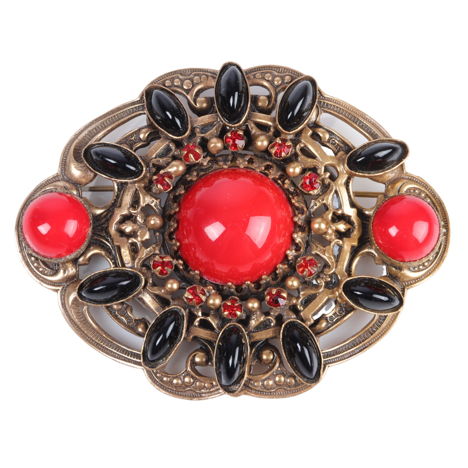 Joseff of Hollywood medallion brooch with red and black (1 of 4)