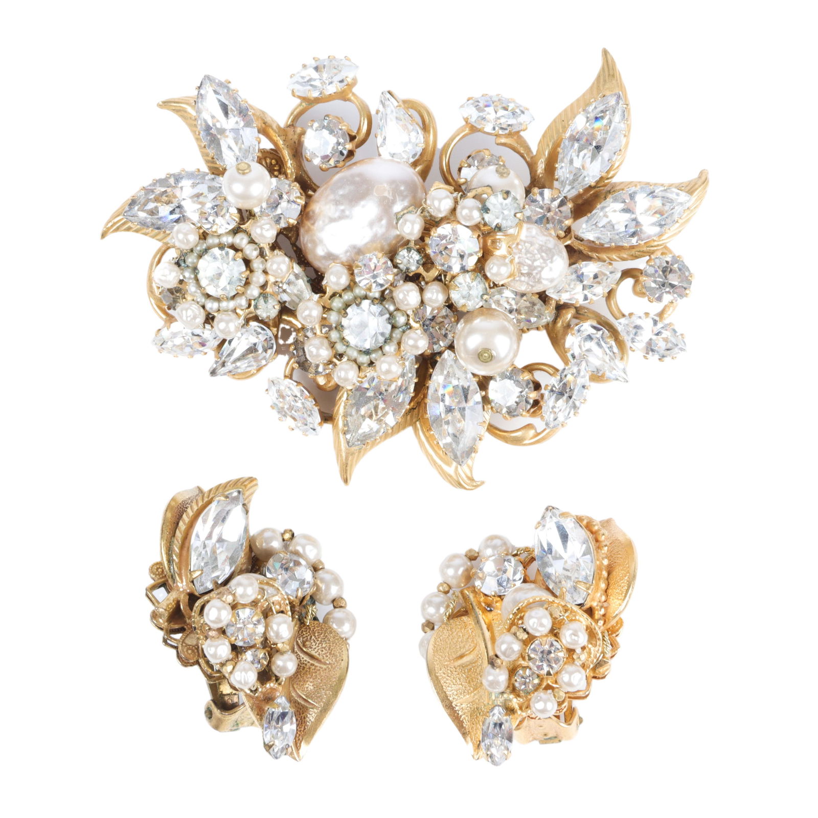 Miriam Haskell large diamante jewel and faux pearl (1 of 5)