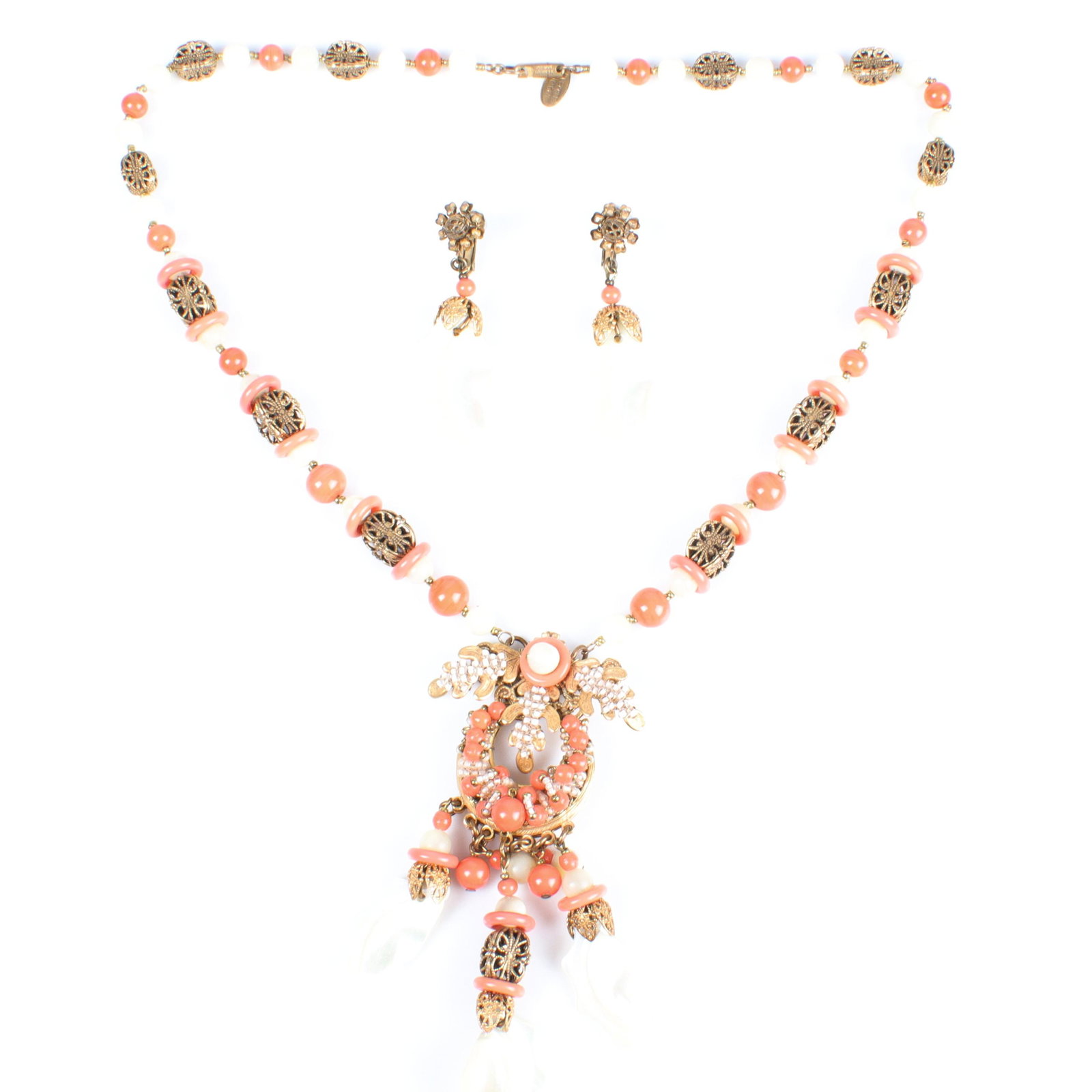 Miriam Haskell pendant necklace earring set with shell (1 of 5)