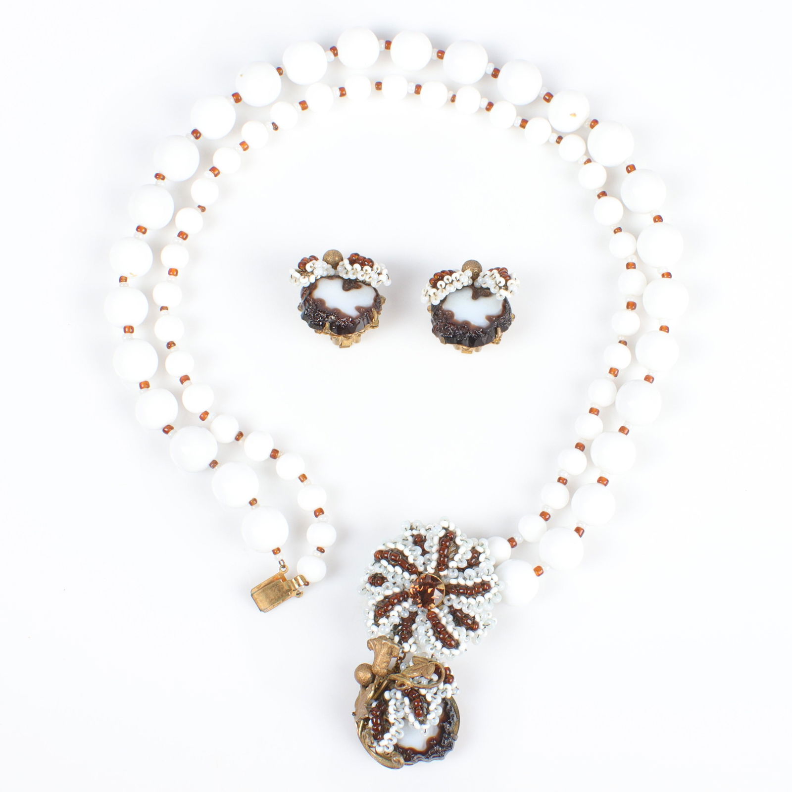 Miriam Haskell white glass double strand necklace & (1 of 4)