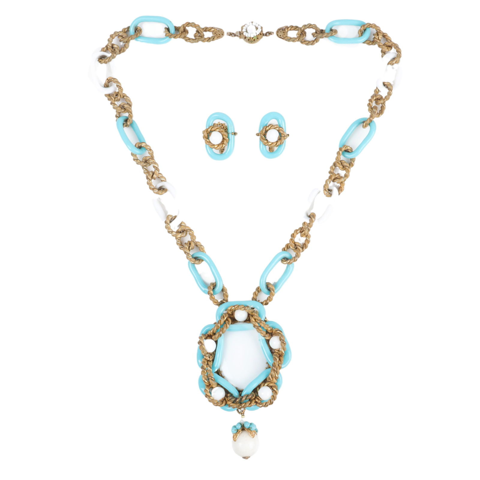 Miriam Haskell Unusual huge white glass medallion drop (1 of 6)